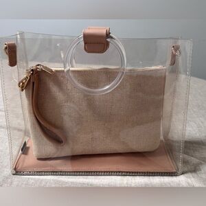 Transparent Tote Bag with Tan Pouch